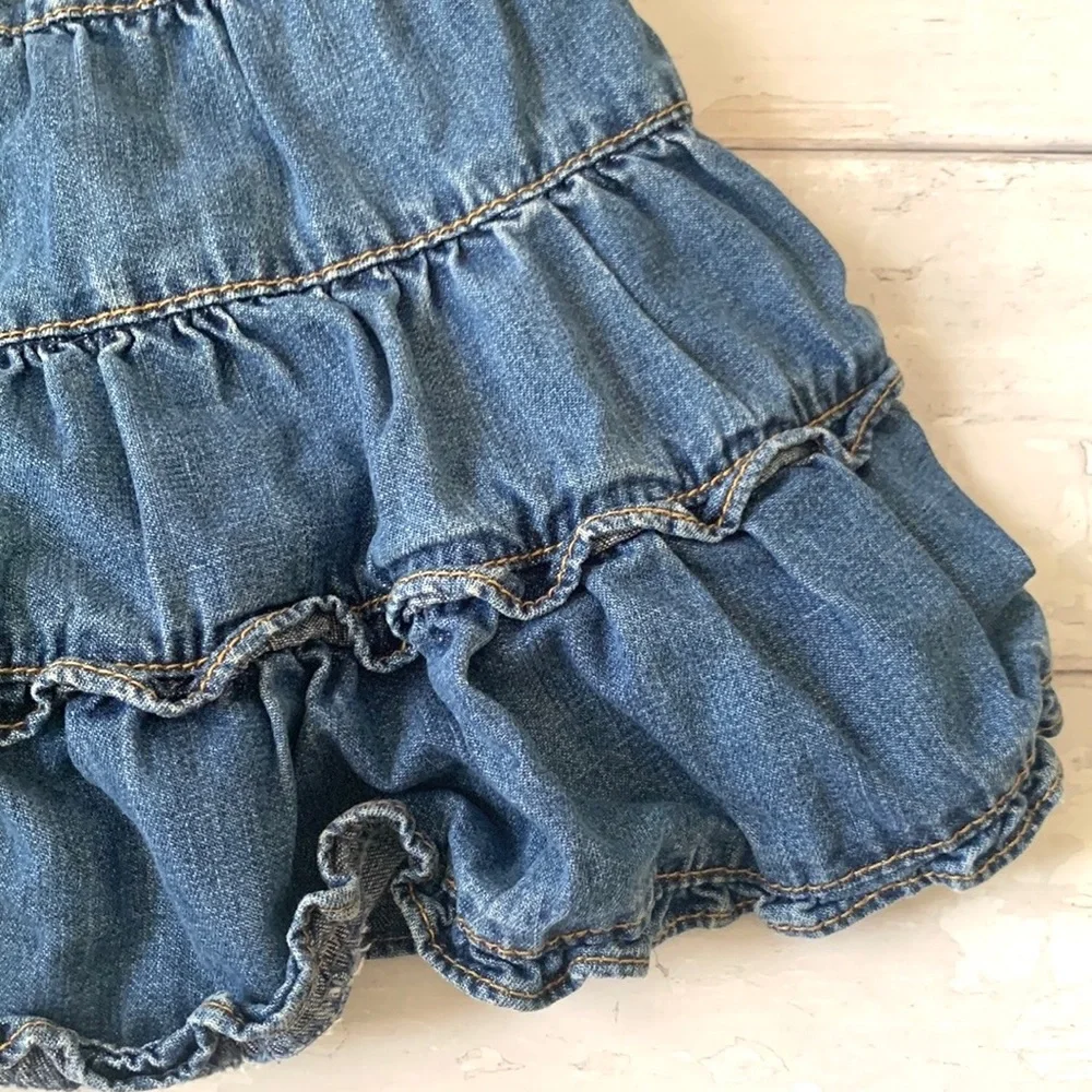 Girls Size 5 Denim Tiered Ruffle Skirt Medium Wash Jean The Children’s Place 5T